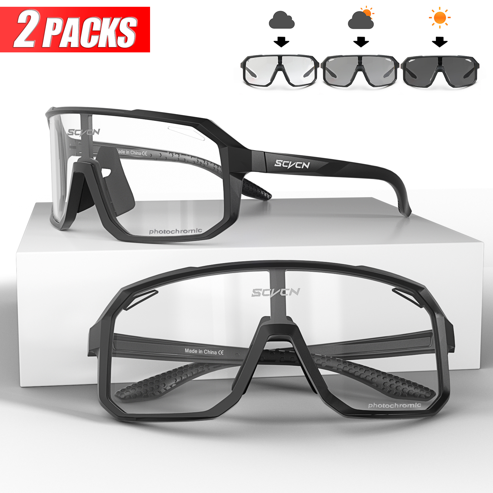Mountain Biking Sport - 2 Packs Photochromic Riding Cycling Sunglasses